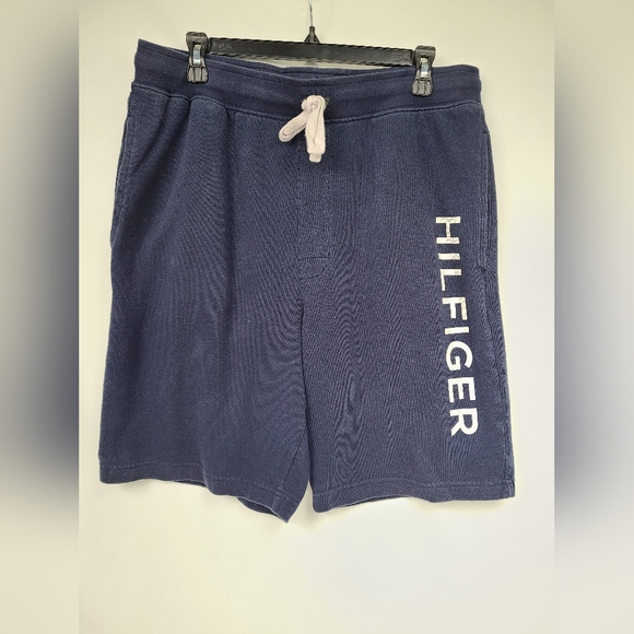 Tommy Hilfiger Men’s Sleepwear Shorts Size Large Blue with White Logo Pockets - Picture 1 of 5